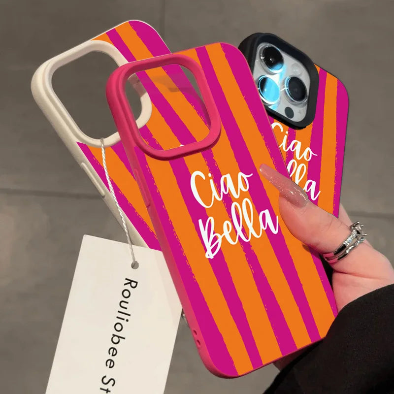Orange Striped Minimalist Design Case For iPhone 17 16 Pro Max 11 12 13 14 15 Pro 16 15 Plus XS X XR 16e Shockproof Soft Cover