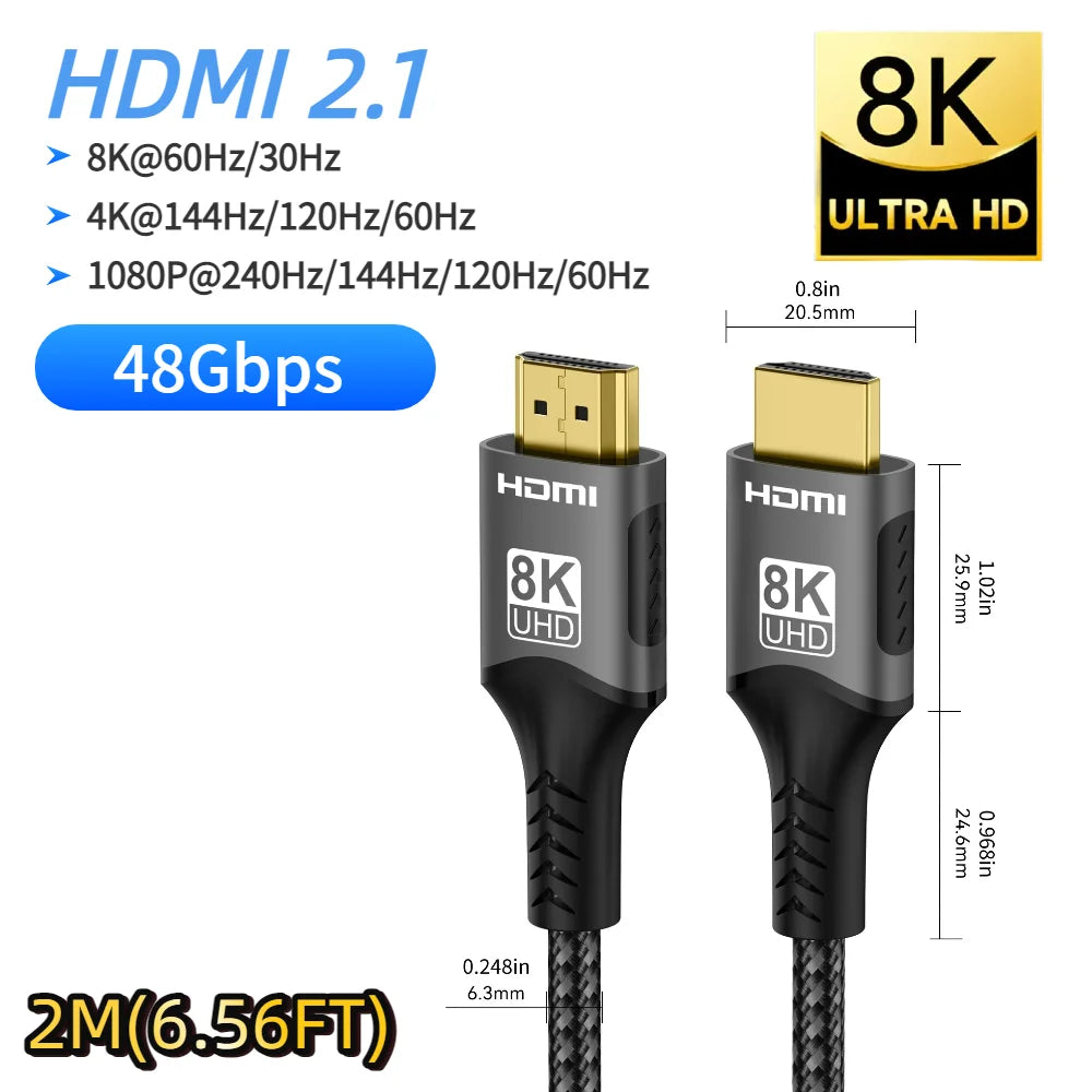 High Refresh Rate 8K@120Hz HDMI 2.2 Cable 96Gbps Supports 4K@240Hz 2K@360Hz HDR eARC for PS5 Xbox Switch TV Laptop
