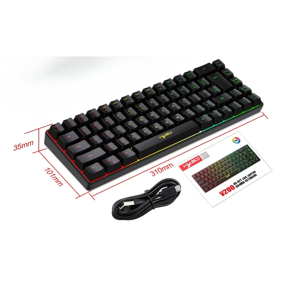 Teclado Gamer Color Game Film Keyboard 65% Key-Line Separation RGB Backlit Multi-Function Wired USB Keyboards Gaming PC Branco