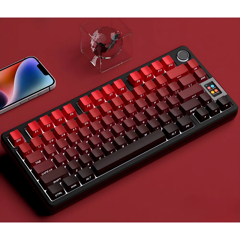 New Keycaps for 60/64/84/98/108 Gaming Mechanical Keyboard MX Switch 135 Keys OEM PBT Side Engraved Red and Black Gradient Color