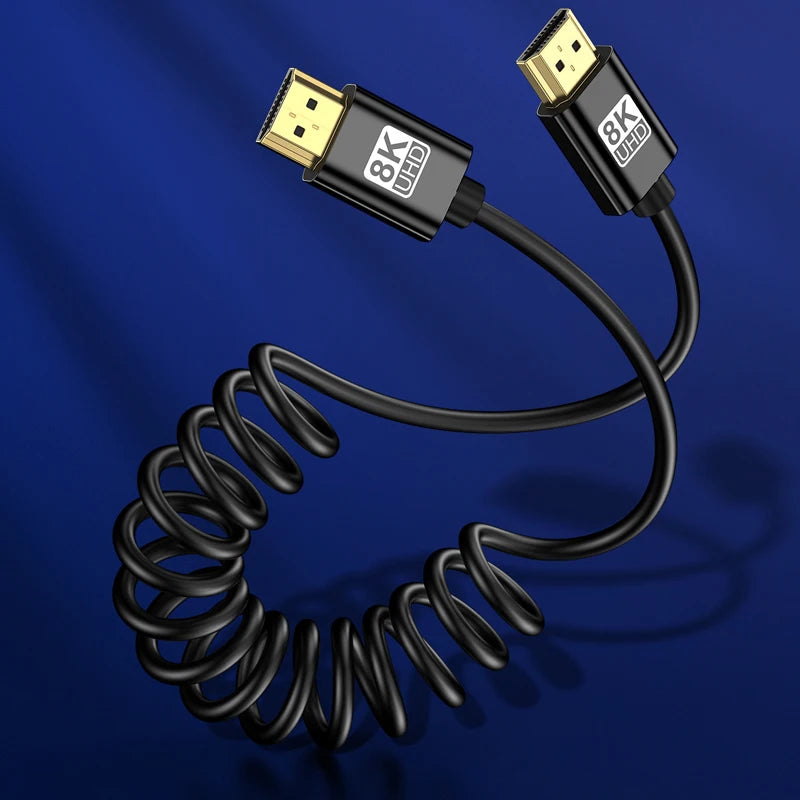 1M 8K@60HZ UHD Cable High Speed HDMI-compatible Mini/Micro HDMI-compatible Coiled Cord for HDTV Laptop PC PS4 Camera DV Monitor
