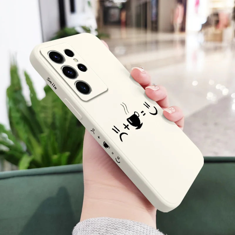 Smiling Face Coffee Phone Case For Samsung Galaxy S25 FE S24 S23 S22 S21 S20 S10 S10E Ultra Plus FE Note 20 Ultra Plus Cover