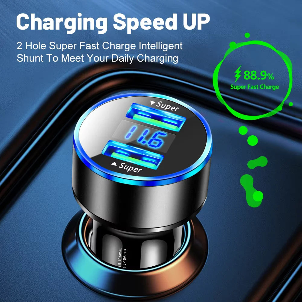 240W Car Charger Dual USB Ports 120W Super Fast Charging with Digital Display Quick Charging Adapter for IPhone Samsung Xiaomi