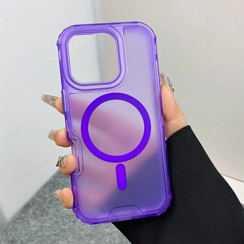 Trendy 3IN1 Magnetic Shockproof Case for IPhone 17 16 15 14 13 12 Pro Max Frosted Slim Clear Translucent Wireless Charging Cover