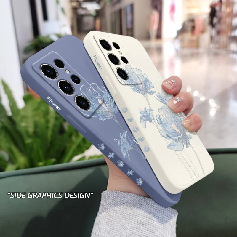 Simple Crystal Flower Phone Case For Samsung Galaxy S25 S24 S23 S22 S21 S20 S10 S10E Ultra Plus FE Note 20 Ultra 10 Plus Cover