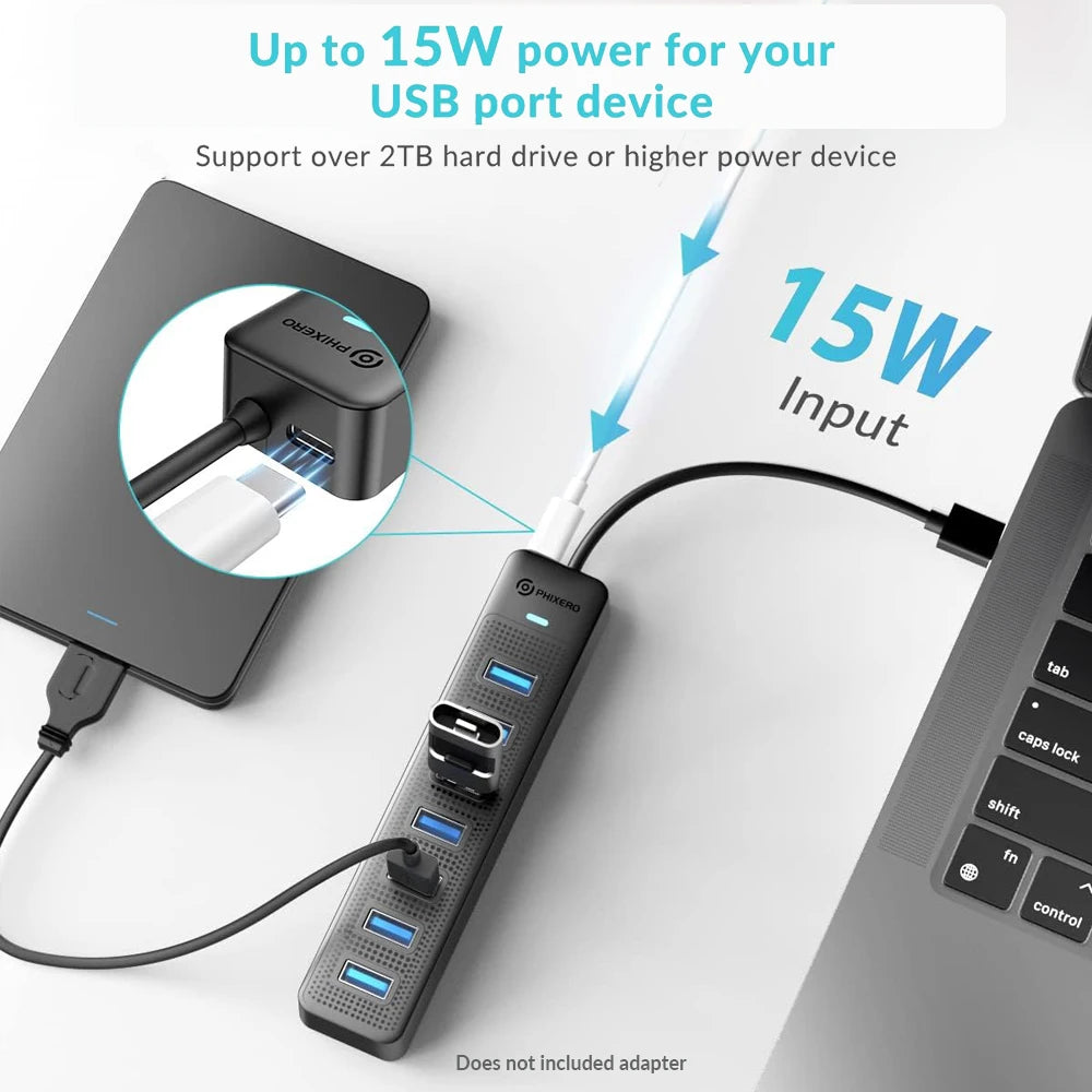 PHIXERO 7 in 1 USB HUB 3.0 Type C 7 Ports Multi Splitter Adapter OTG USB Power Adapter for Macbook Pro 13 Air Mi Pro PC Laptop