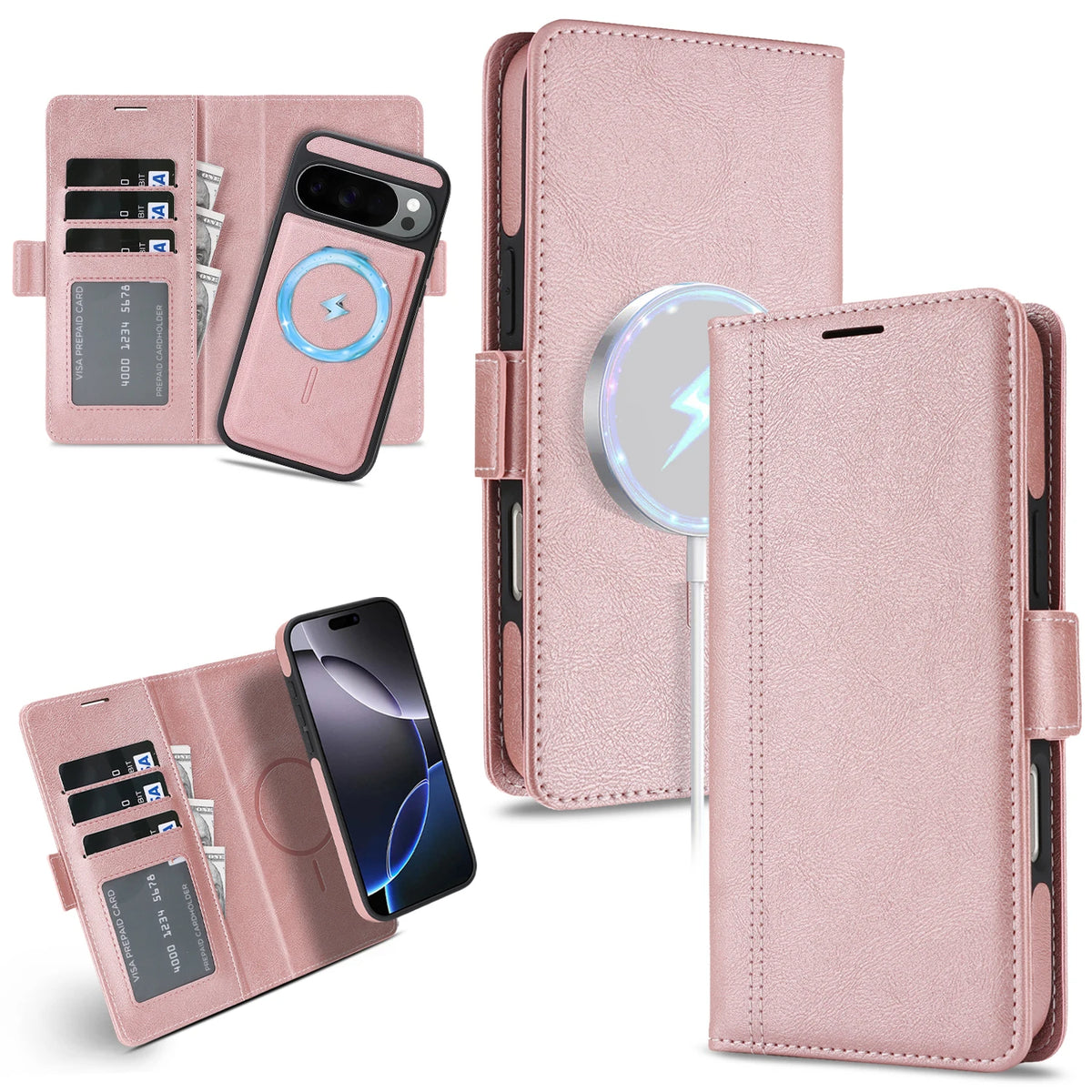 2 In 1 Leather Case For Google Pixel 9 9a 9Pro 10 Pro 10Pro XL Cash Card Slots Wireless Charging Magnetic Wallet Phone Cover