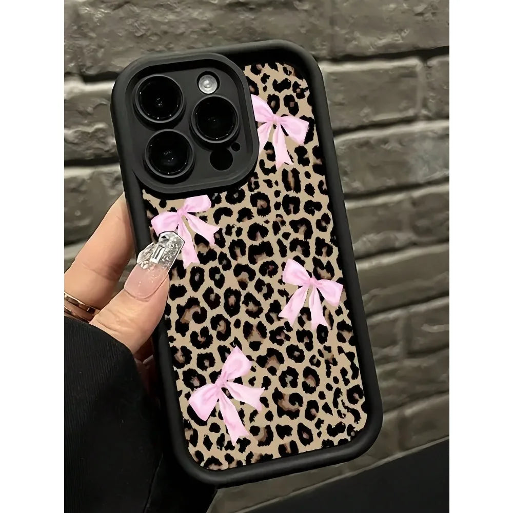 Leopard Print Bow case for iphone 11 12 13 14 15 16 17Pro Max Plus AIR Series Waterproof Shockproof Anti-Fall Scratch Resistant