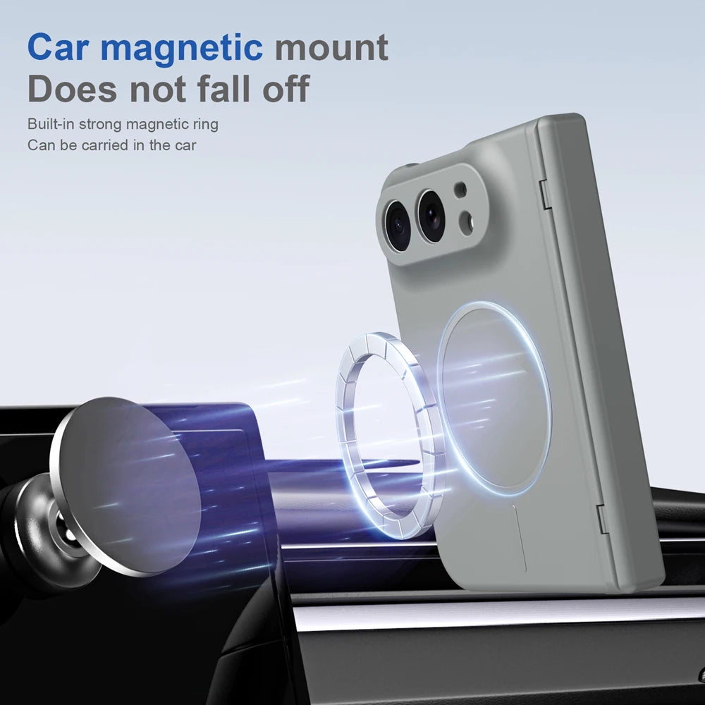 KEYSION Magnetic Fold Phone Case for MagSafe for iPhone Duo Matte Hard PC Shockproof Back Cover With Hinge+ HD Screen Protector