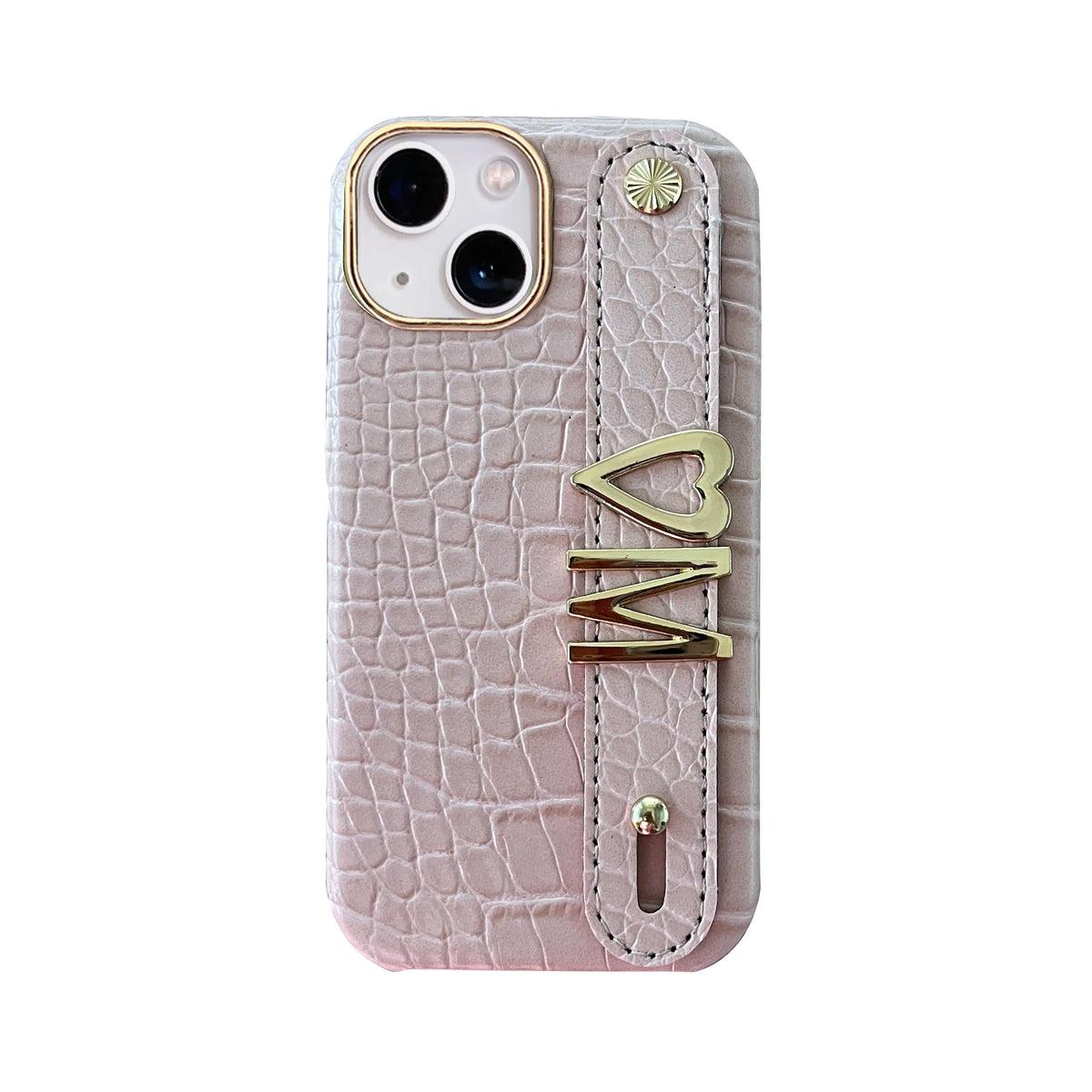 Holding Strap Personalised Custom Name Gold Metal Letters Leather Phone Case For Iphone 14 13 12 17 Pro Max 16promax Cover