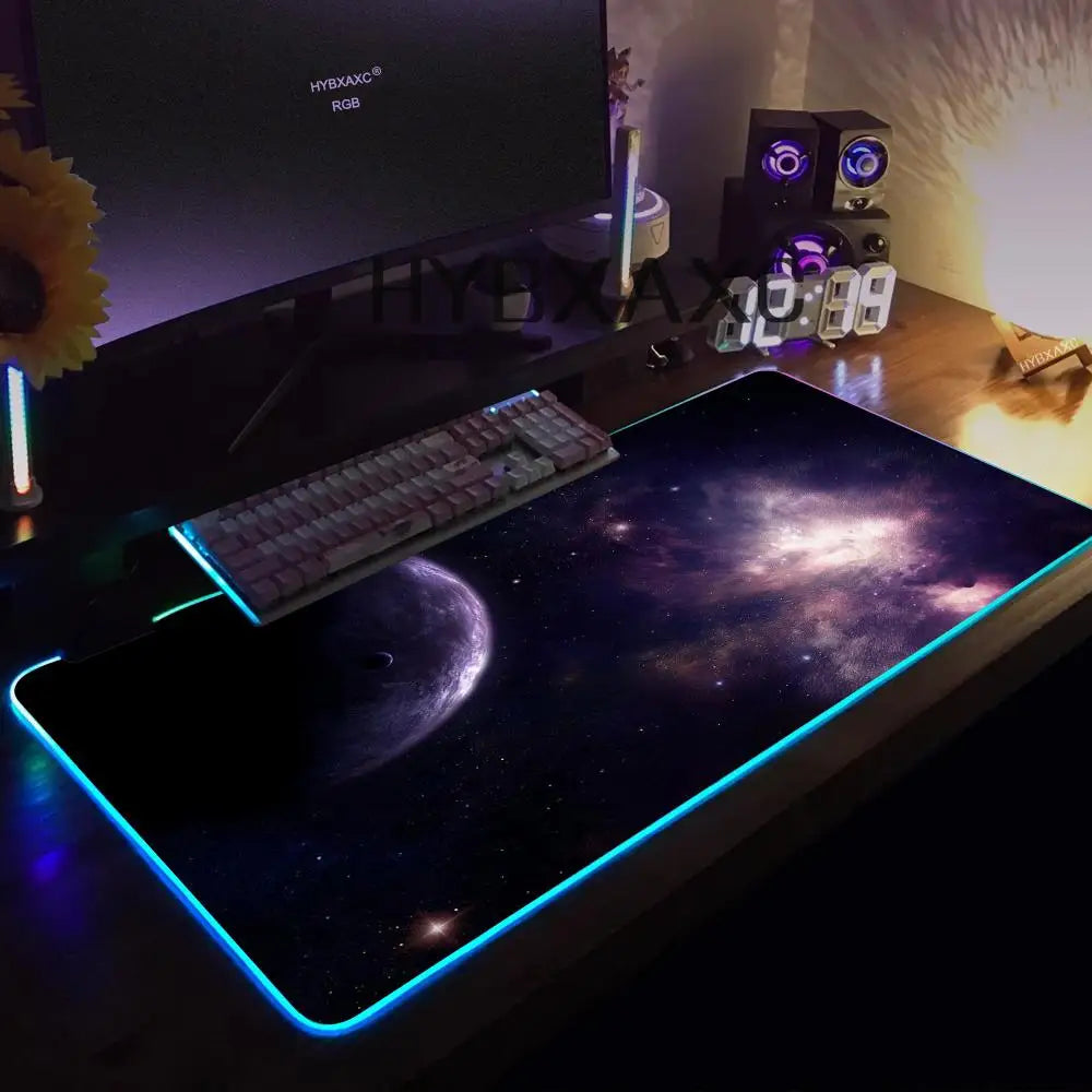 Hot Cosmos Space Solar System Planet Mouse Pad RGB Gaming Mouse Pad HD Gamer Large LED Light XXL PC Computer Carpet