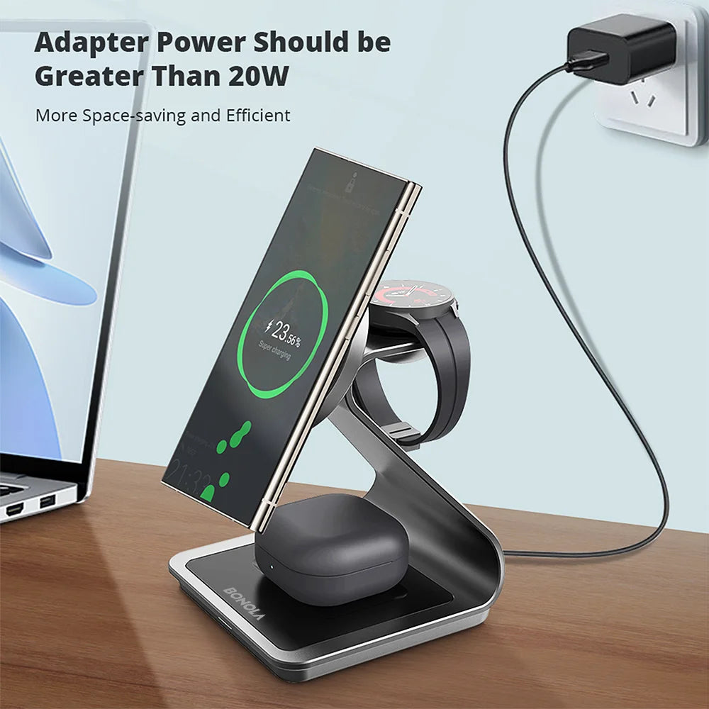 Bonola Magnetic 3 in 1 Wireless Charger Station for Samsung S24 Ultra/S25/26 Fast Charging Stand for Galaxy Watch 8/7/6/Earbuds