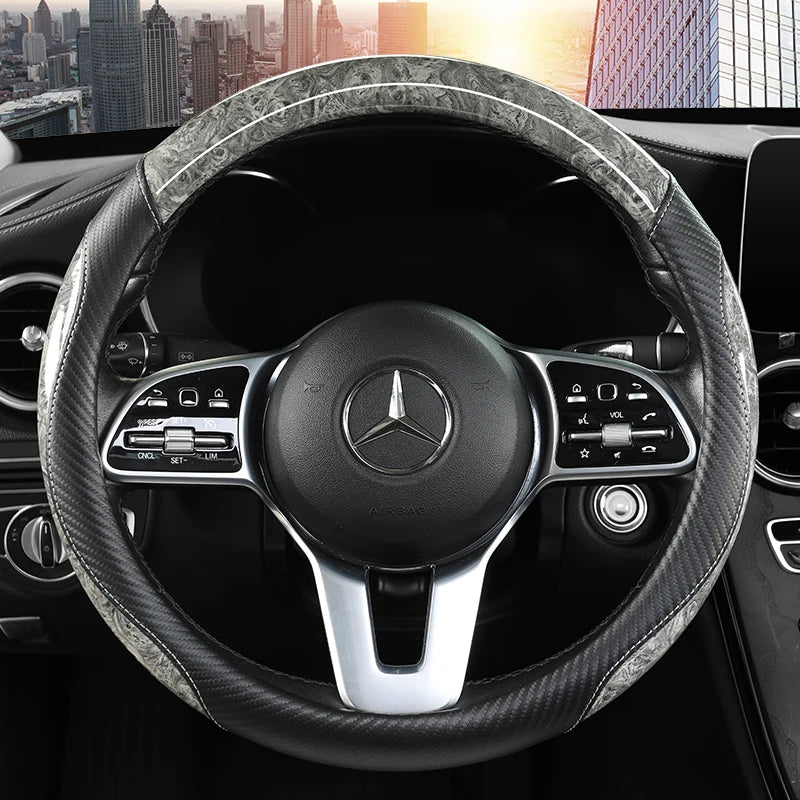 Peach Wood Grain Car Steering Wheel Cover Non-slip Four Seasons General Motors Handle Cover Fits 14.5-15" Steering Wheels