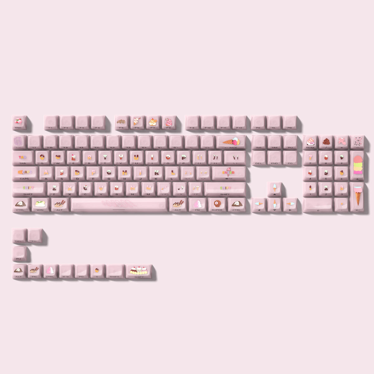 115 Keys Semi-transparent RGB Backlit PC Keycaps MDA Profile Foggy Pink UV-print Keycaps for Cherry Gateron MX Switches Keyboard