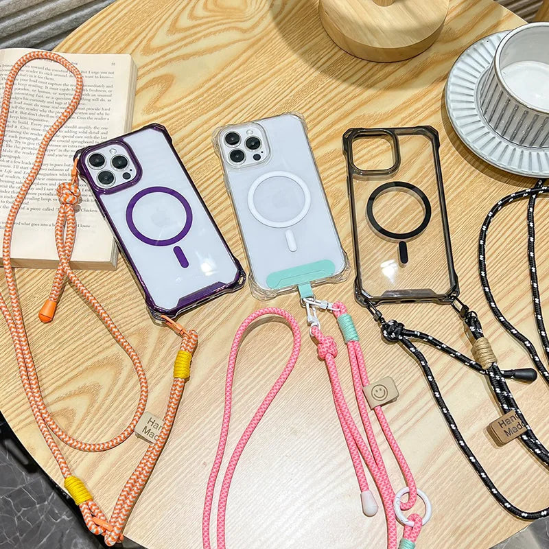 Crossbody Lanyard For Magsafe Magnetic Wireless Charge Case For iPhone 17 16 15 14 13 12 11 Pro Max Shockproof Clear Cover Funda