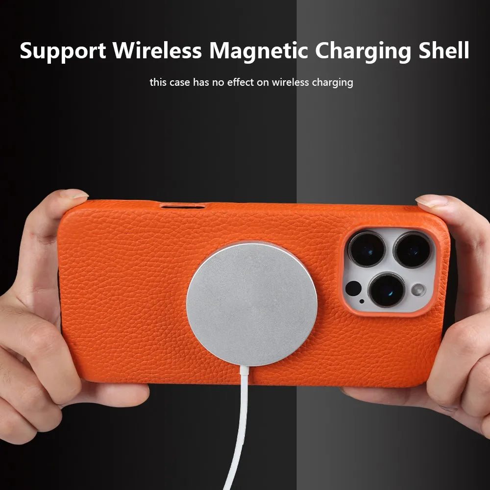 Luxury Magnetic For Magsafe Genuine Leather Case For IPhone16Pro Max 15 14 13 12 11 Business Full Wrapped Phone Cases Back Cover