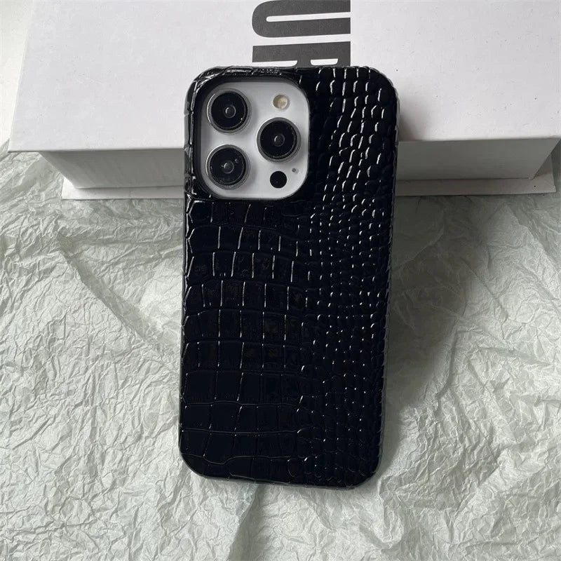 New Suitable for iPhone 16pro Phone Case 15promax Crocodile Pattern 14pro 13 Half Pack 12 11 XR Anti Drop Hard Protective Cover
