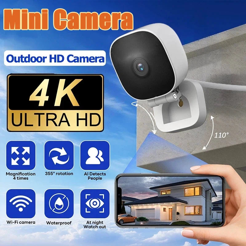 4K HD Mini Wireless Camera Wide-angle Webcams Indoor Monitoring APPWith Night Version 2-way Audio IP65 Waterproof Camera 2026