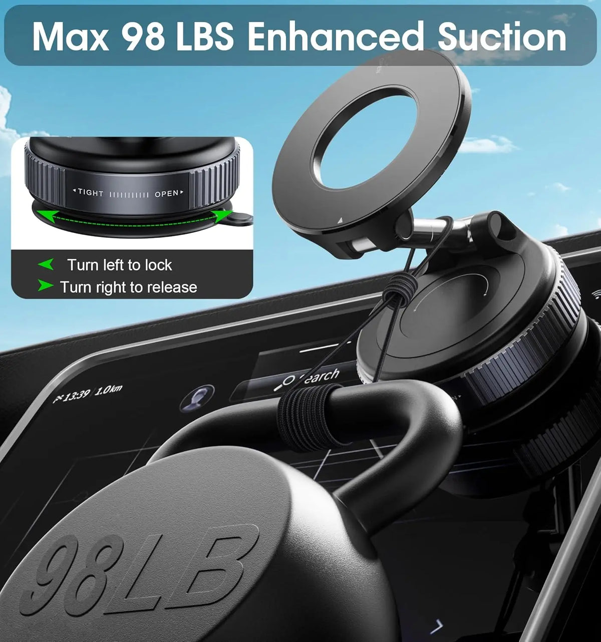 360° Adjustable Magnetic Car Phone Holder with Strong Suction Cup, Foldable Design for Desk, Bathroom & Universal Use