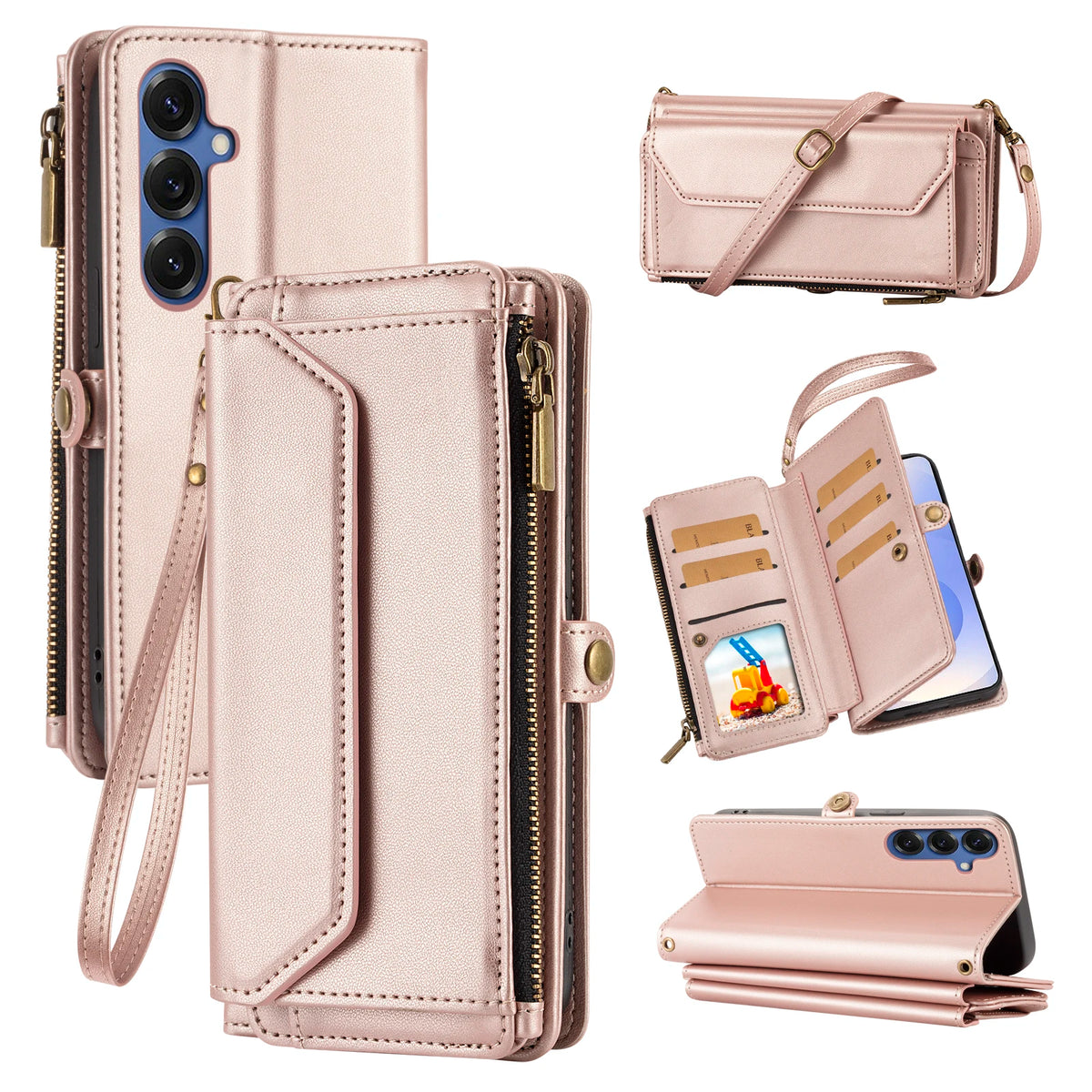 Wallet Protective Case for Samsung S26/S25/S24/S23/S22/S21 Ultra Cross-Shoulder Strap Protective Cover with Multiple Card Slots for Coins Faux Leather Phone Case