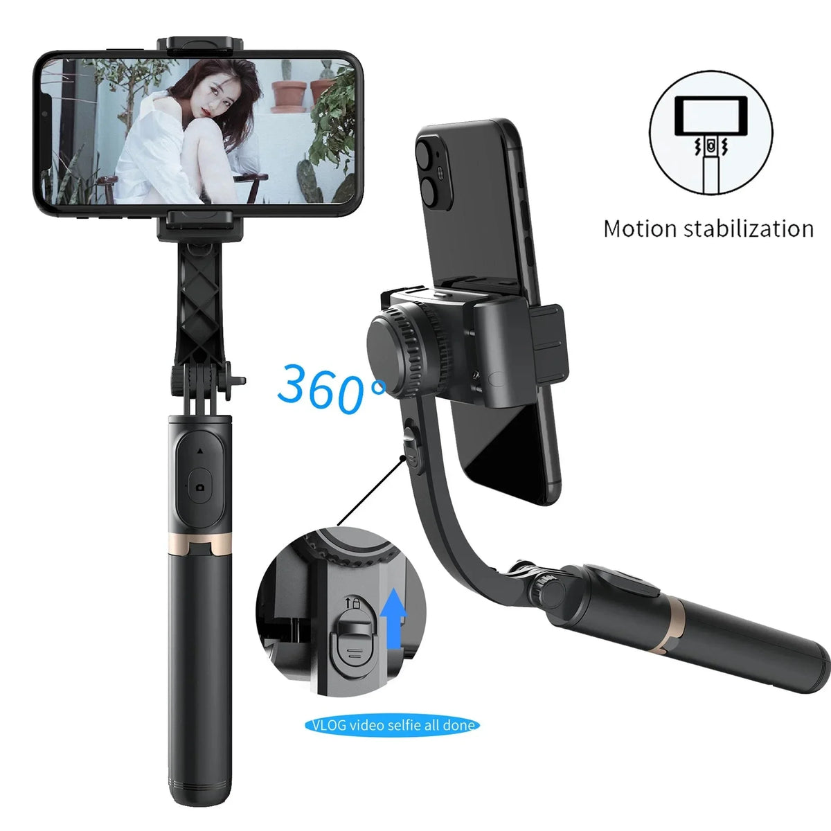 LISCN Gimbal Stabilizer Cellphone Tripod Stand Selfie Stick Adjustable Selfie Stick for Smartphone Gopro Vlog Record