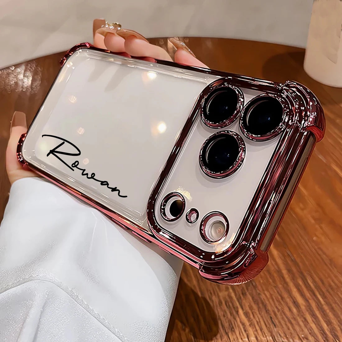 Customized Name Plating Clear Phone Cover For iPhone 11 12 13 14 15 16 17 18Pro Max Acrylic Lens Protector Four-Corner Anti-fall