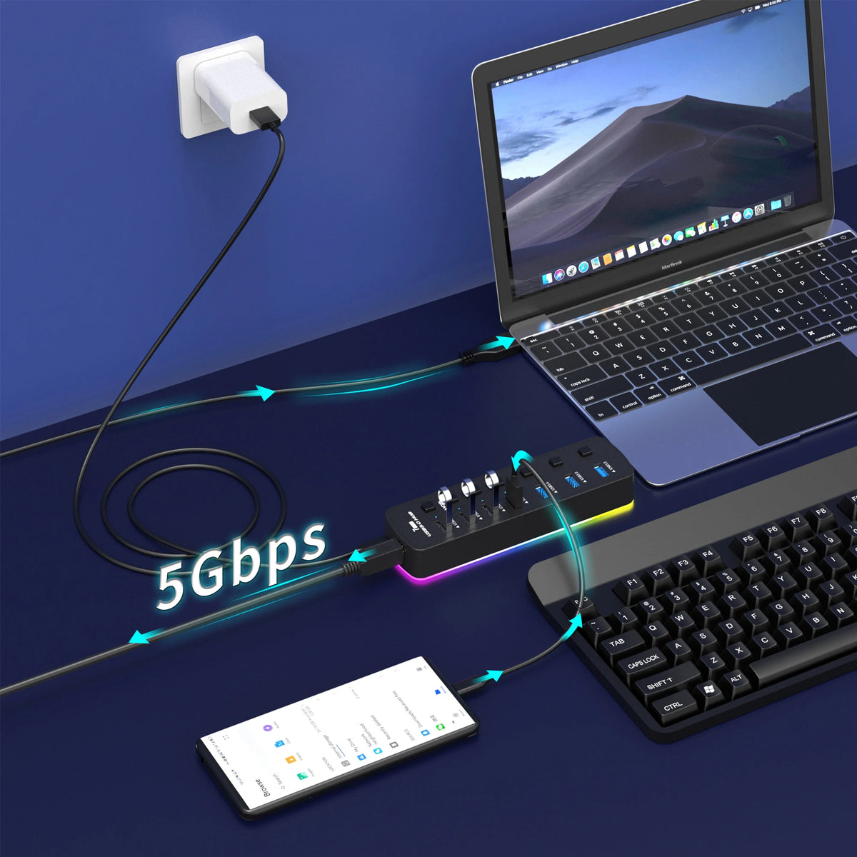 USB 3.0 Hub 4 Ports 7 Ports USB 3.0 Data Port Adapter 5Gbps High Speed Individual On/Off Switch Splitter USB Extension