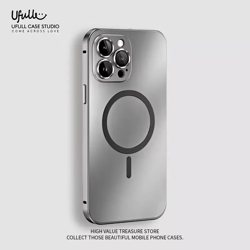 Aluminum Metal Frame Magnetic Case For iPhone 13 12 14 15 16 17 18 Pro Max For Magsafe Wireless Charging Lens Film PC Back Panel