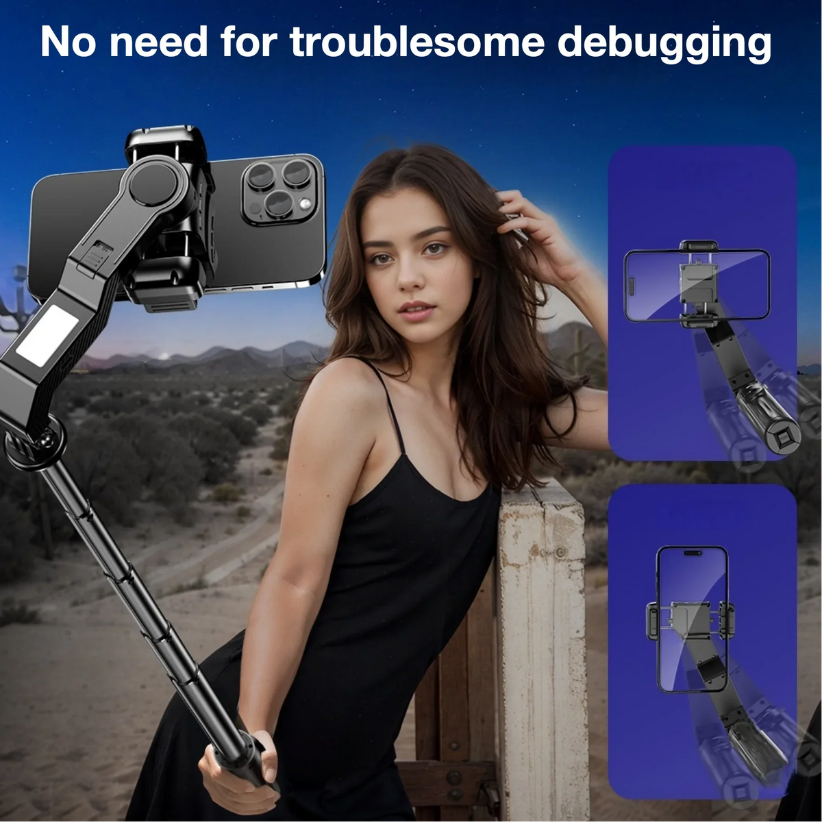 Multi-Functional Handheld Gimbal Phone Holder Selfie Stick with Lightening Bolt Lamp Portable Monopod For Mini Photography