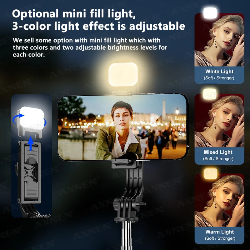 AXNEN L21 Phone Selfie Stick Cellphone Tripod with Extension Rod Bluetooth Remote Control for Android IOS Smartphone Shoot Vlog