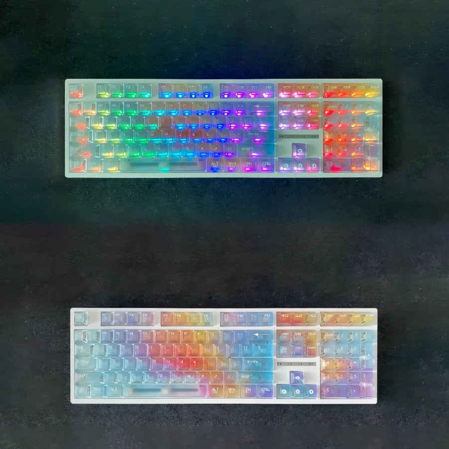 Rainbow Shine Through PC Keycap Set 119 Keys Cherry Profile for RGB MX Switch Mechanical Keyboard