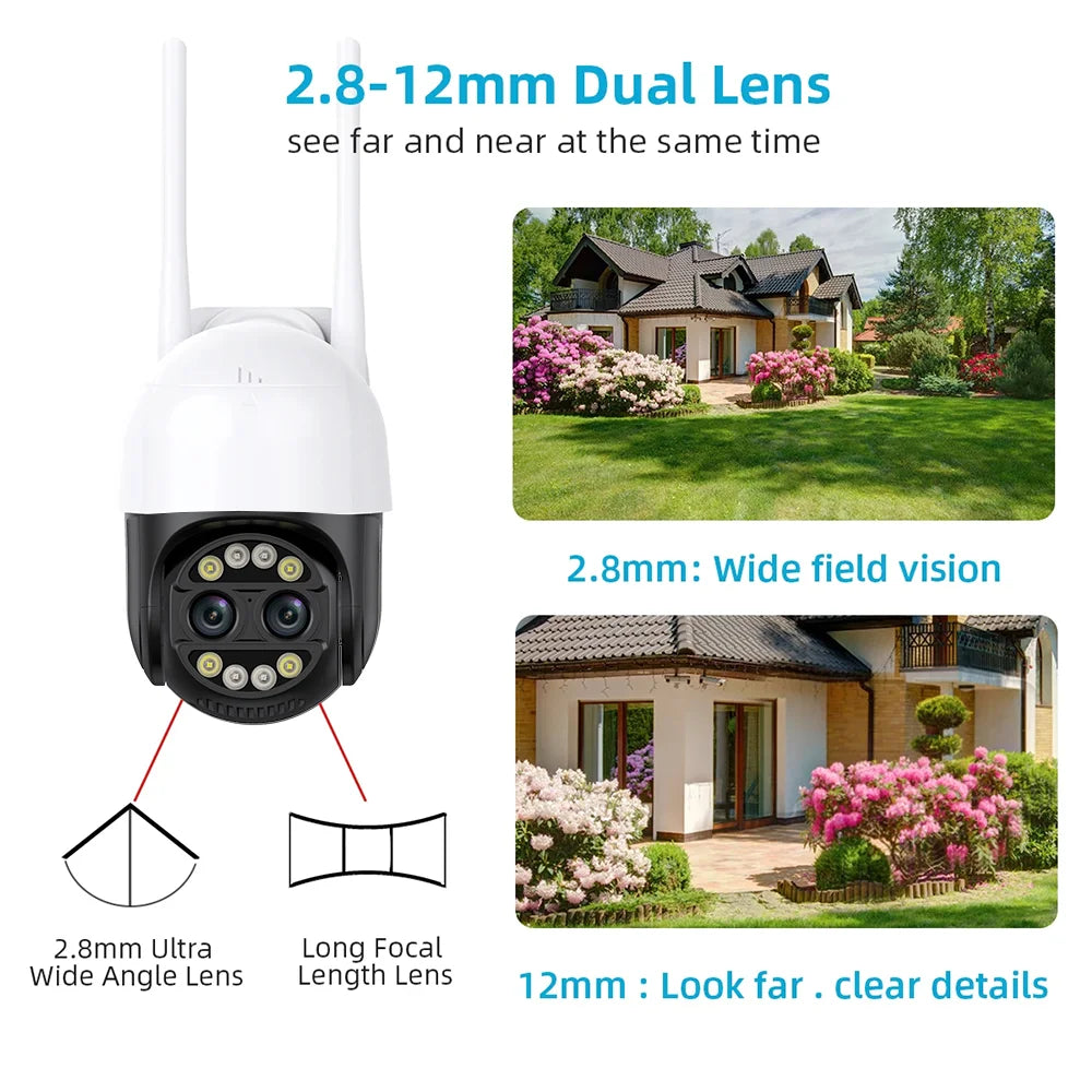 8X Digital Zoom 8MP PTZ WiFi Camera Dual Lens Night Vision Human Detection CCTV Video Surveillance Camera 4K Security IP Camera