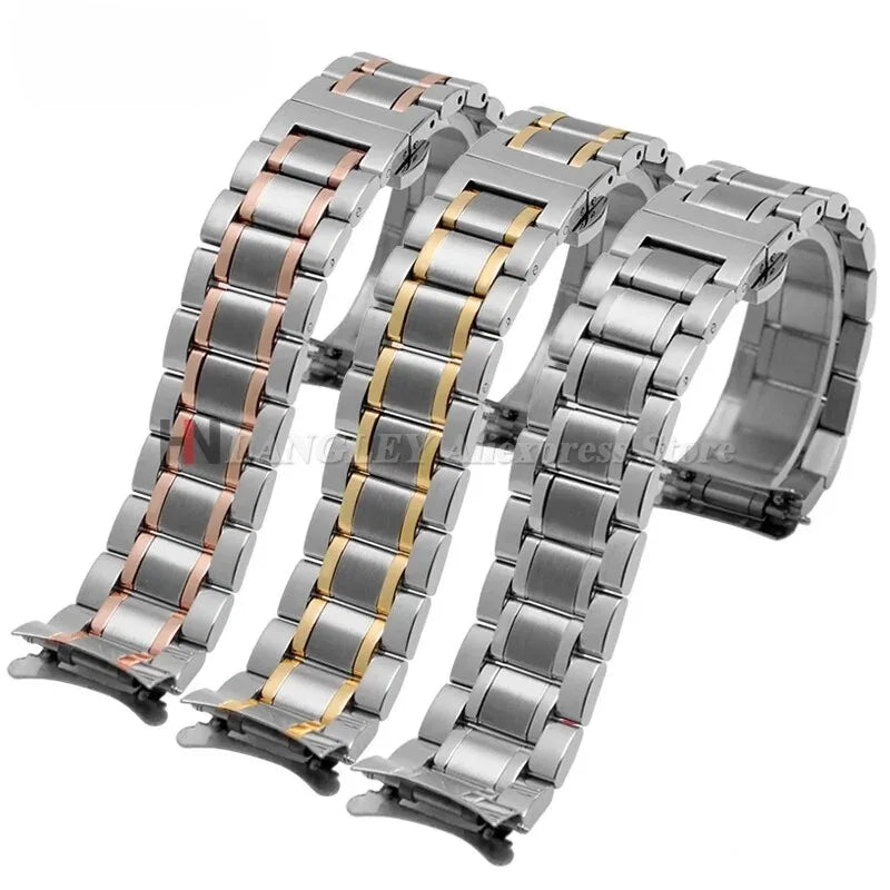 Curved End Solid Stainless Steel Watch Strap 12 14 16 18 20 21 22 24mm Metal Band Butterfly Buckle Universal Barcelet Watchbands