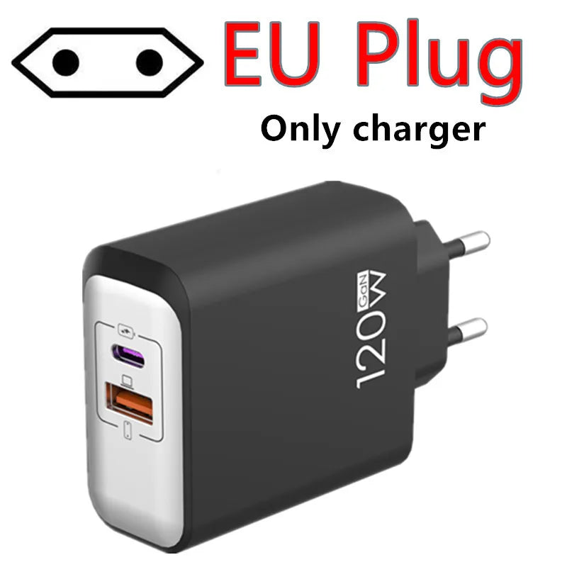 120W GaN USB C QC 3.0 Fast Charger Quick Charging PD Charger EU US UK Wall Power Adapter For iPhone Samsung Xiaomi Huawei iPad