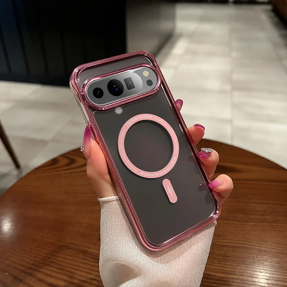 Color Frame Clear Magnetic Phone Case For Google Pixel 9 10 Pro XL 10A 9A 8A 1 0 9 8 Cases Wireless Charging Cover Capinha Funda