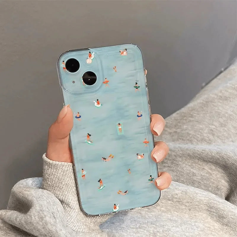INS Summer Refreshing Creative Blue Pool Cool Trend Phone Case For iPhone 16 E 15 14 13 12 11 Pro XR XS Max 7 8 Plus Y2K Cover 