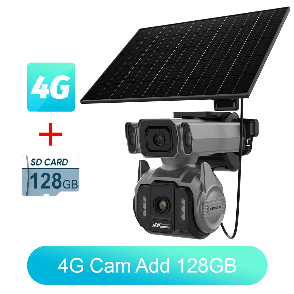 LS VISION AOV AI Tracking Outdoor Surveillance Camera 12X Optical Zoom Cctv Camera 4G Cloud SIM Dual Screen 24/7 Video Record