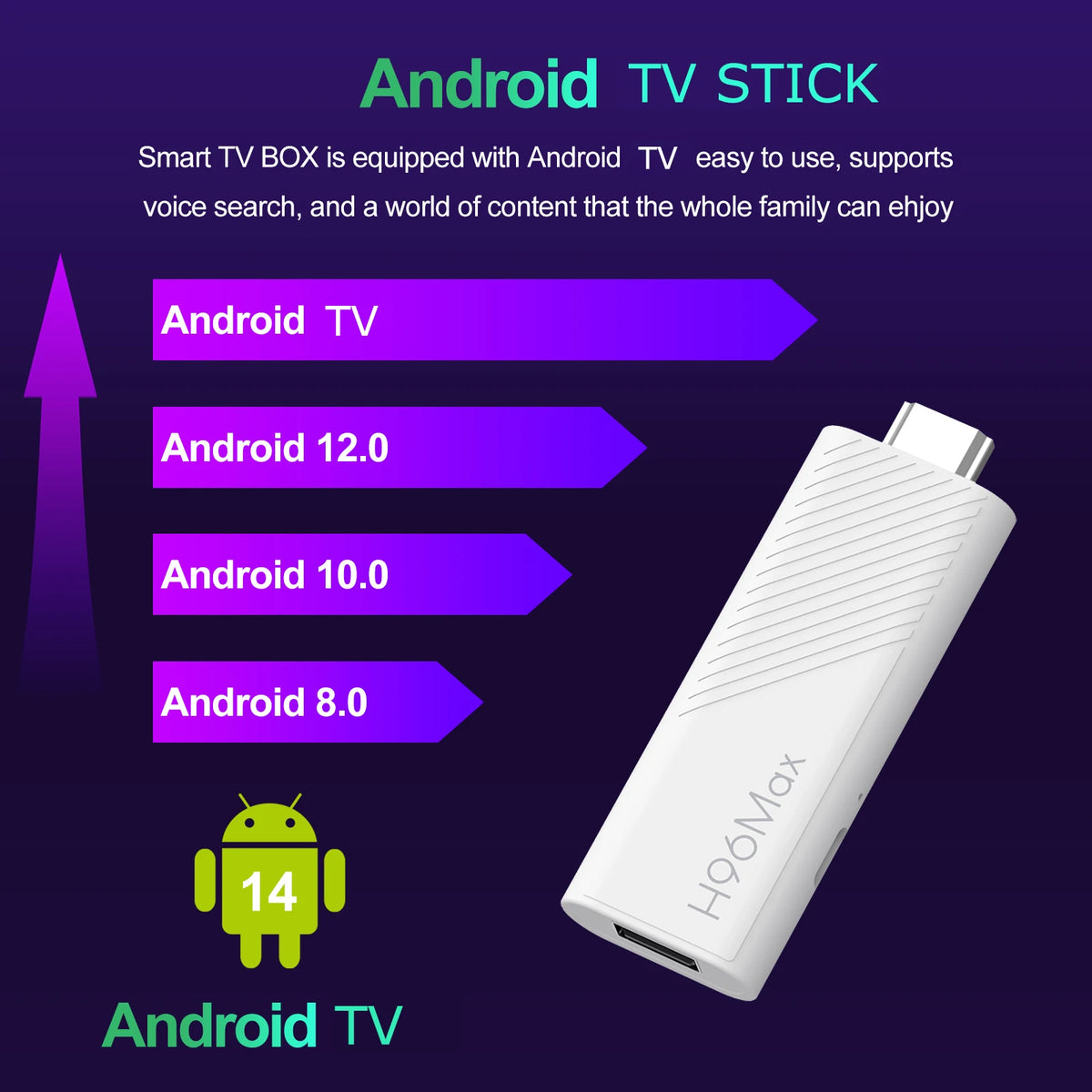 H96 MAX Allwinner H313 Quad Core Android TV Stick 4K HDR Wifi6 BT Voice Assistant Remote Control Media Player Smart TV Box