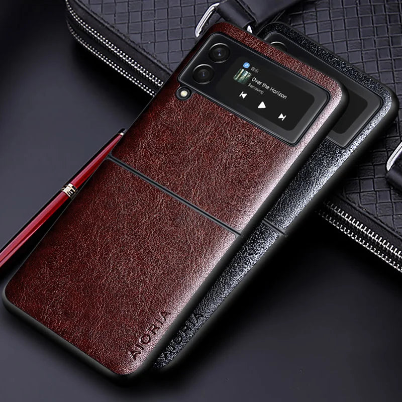 Luxury PU Leather Case for Samsung Galaxy Z Flip 4 5 6 7 FE 8 Business Solid Color Design Phone Cover for Samsung Z Flip 3 Case