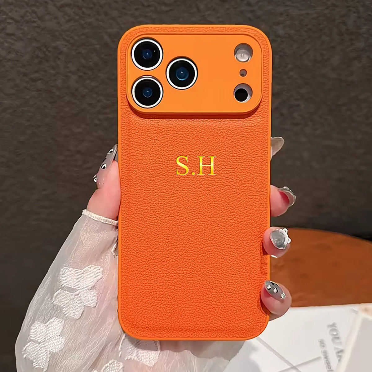 Personalized Name Faux Leather Phone Case For iPhone 17 16 15 14 13 Pro Max Plus Air Custom Initials DIY Hot Gold Foil Stamping