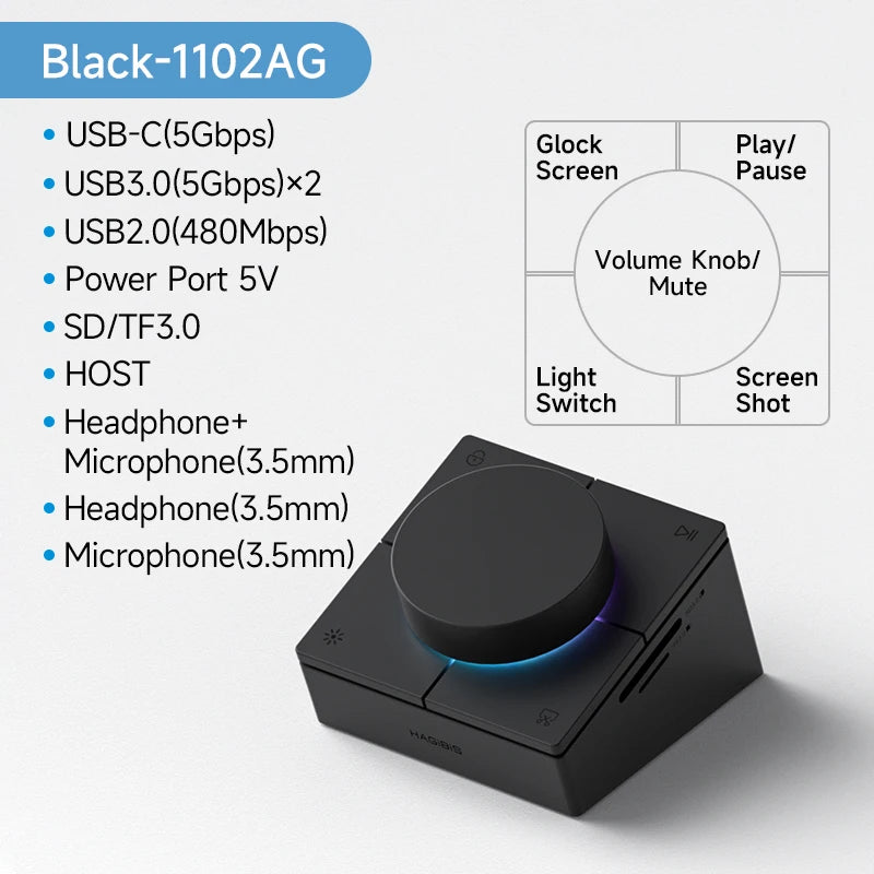 Hagibis Knob USB C Hub With Shortcut Buttons Type-C Docking Station Volume Adjustment Desktop Controller 2.5G RJ45 for Macbook