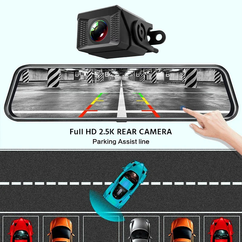 E-ACE 4K Dashcam 9.66'' Mirror Dash Car Camera 2.5K Rear Camera Support WIFI GPS ADAS Touch Screen Video Recorder Black Box 