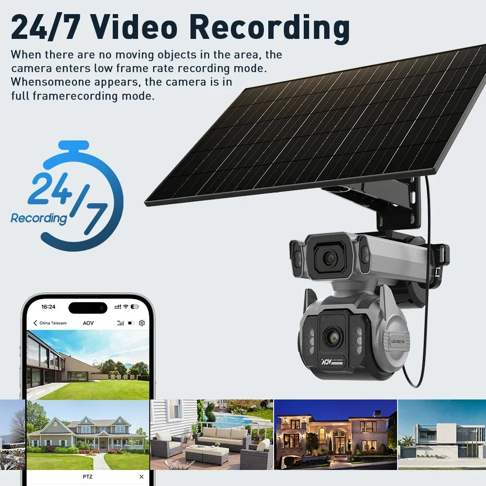 LS VISION AOV AI Tracking Outdoor Surveillance Camera 12X Optical Zoom Cctv Camera 4G Cloud SIM Dual Screen 24/7 Video Record