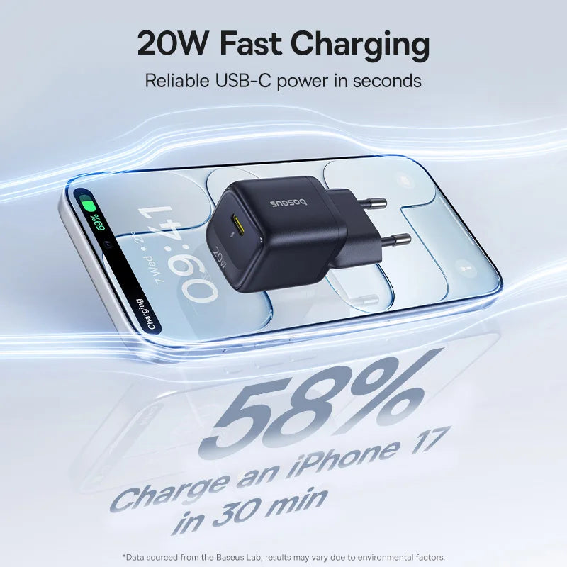Baseus USB Type C Charger 20W Portable USB C Charger Support Type C PD Fast Charging For iPhone 15 14 13 12 Pro Max 11 X 8 Plus