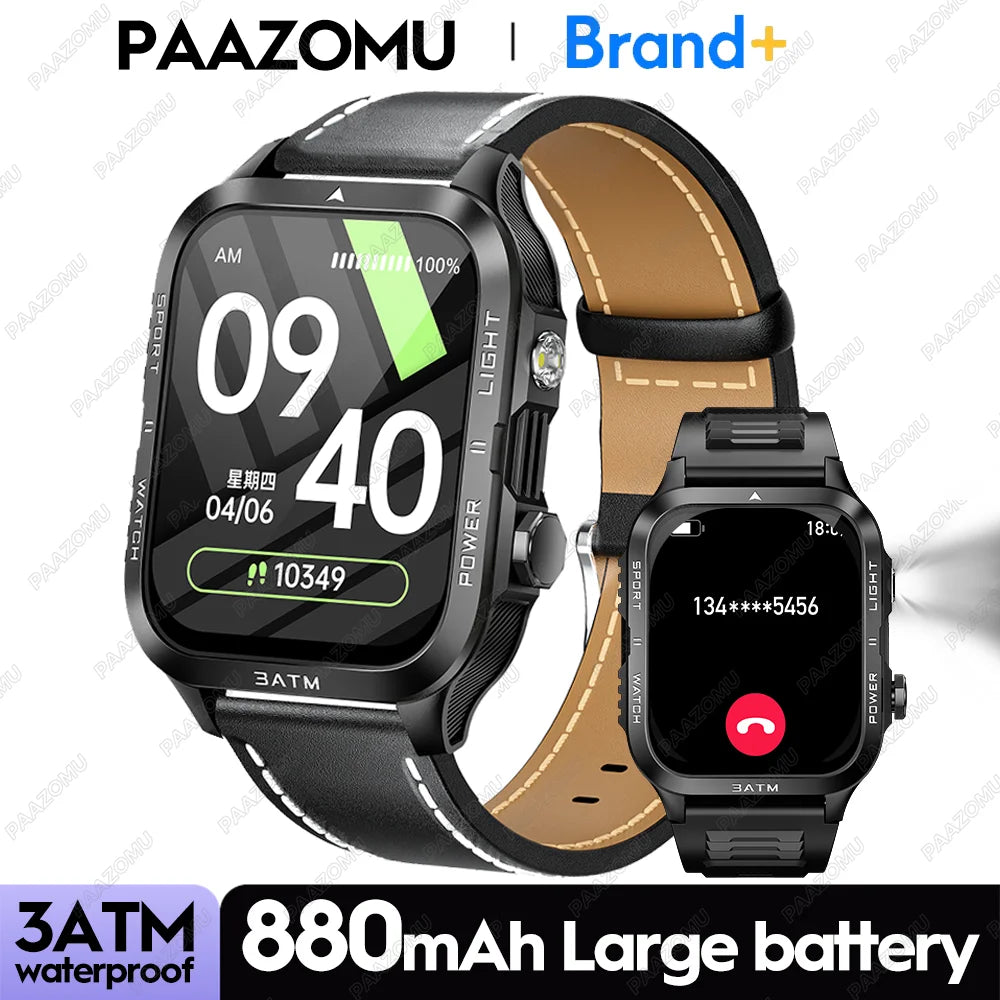 Smartwatch 3ATM Waterproof 1.96''HD Screen BT Call Health Monitor Flashlight 880MAH Battery Sports Smart Watch For Android iOS