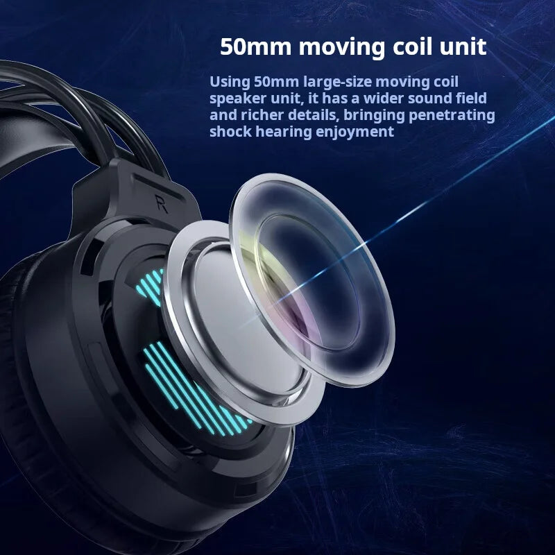 AULA S606B Wired Gaming Headset 50mm Driver Virtual 7.1 Surround Sound Noise Cancelling Mic RGB Gaming Headphones