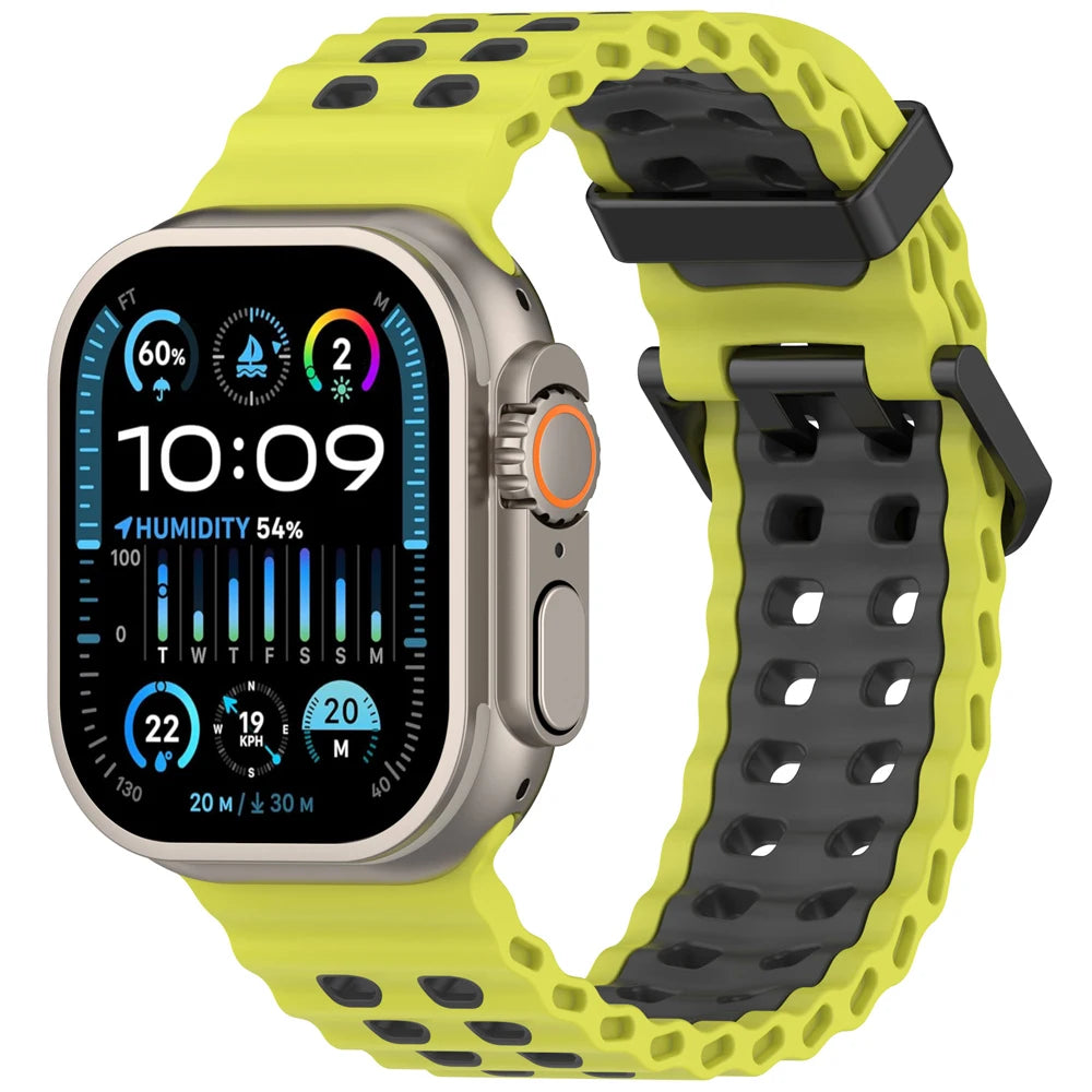Ocean strap For Apple Watch Ultra 2 Band 49mm 46mm 45mm 44mm Two-Tone Sports Silicone Bracelet iWatch series 10 9 8 7 6 SE band
