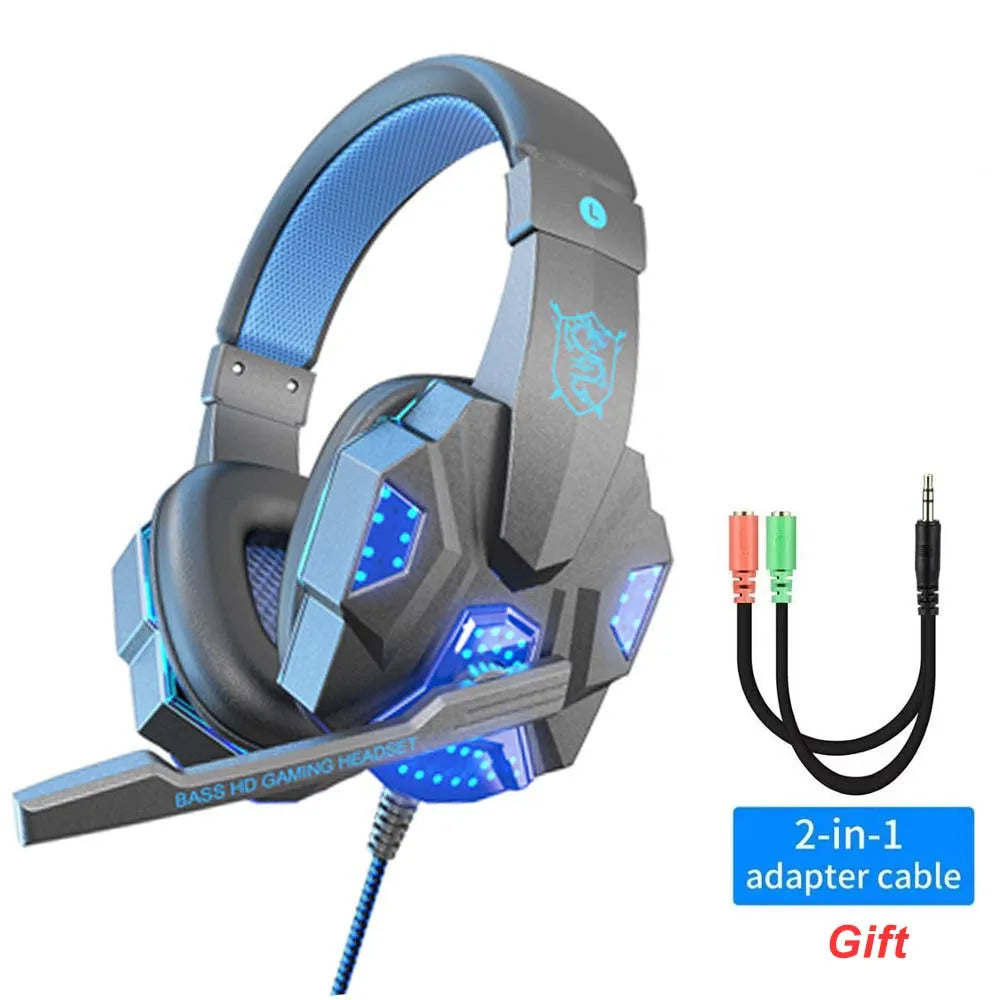 RGB LED Light Gaming Headsets With Mic Low Latency 3.5mm Wired Gaming Headphone For Computer PS4 PS5 Xbox Bass Stereo Earphones