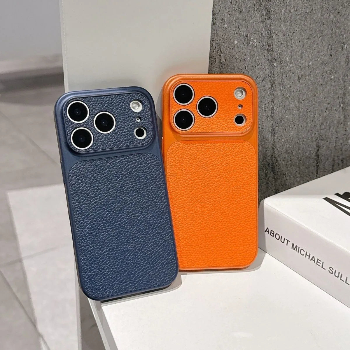 Solid Color Lychee Grain Leather Phone Case, Anti-Scratch & Shockproof Protective Cover for iPhone 17 Pro Max 16 15 14 13 Air