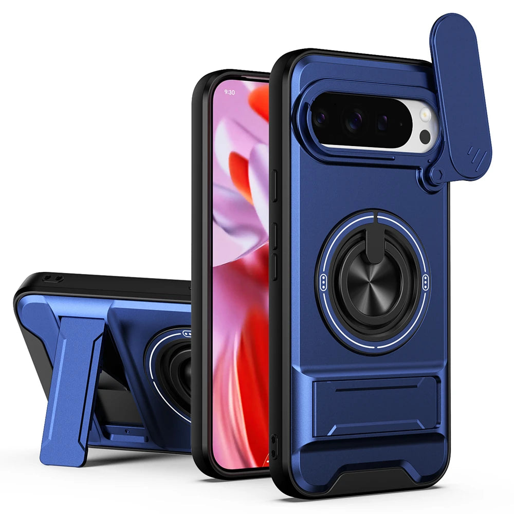 KEYSION Magnetic Phone Case for Google Pixel 9 10 Pro XL 8 7 Pro Slide Camera Protection Upright Stand 360°Ring Shockproof Cover